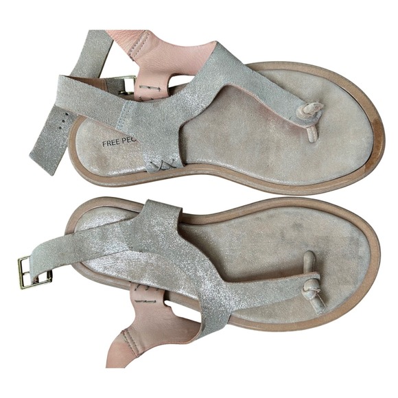Free People Metallic Leather Platform Thong Sandals Buckle Strap Boho Size 6 NEW - Picture 4 of 9
